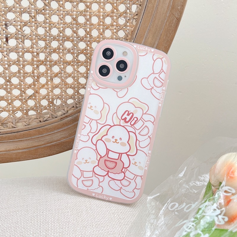 Case Pelindung Lensa Desain Anak Anjing pink Untuk iphone 13 pro max 11 12 XR XSMAX 7 8 plus se2