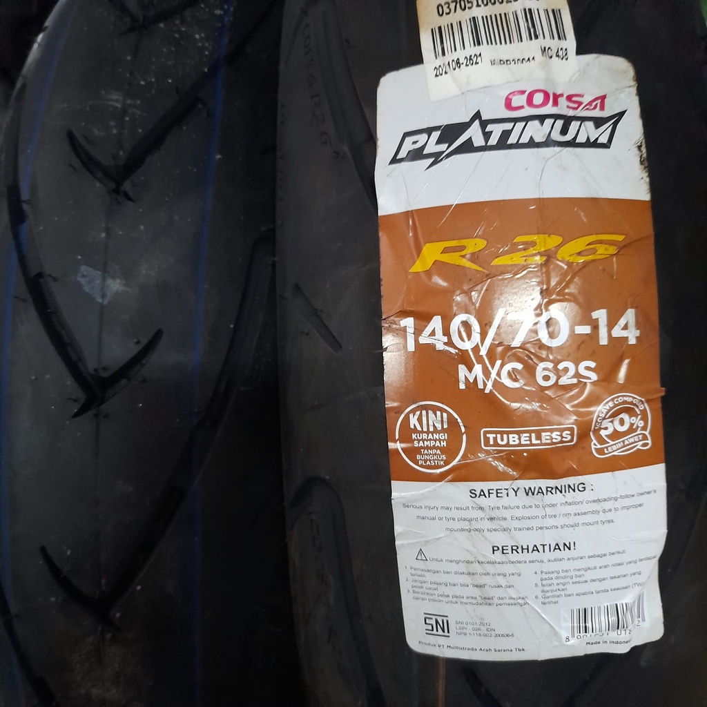 Ban motor matic Corsa R26 140 70 14 platinum tubeless ban belakang aerox