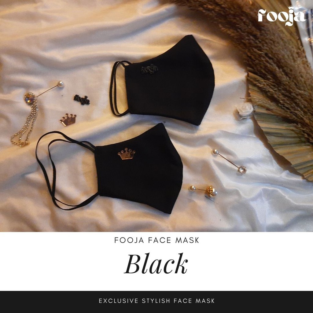 Masker Kain Katun Fooja Polos Hitam Premium