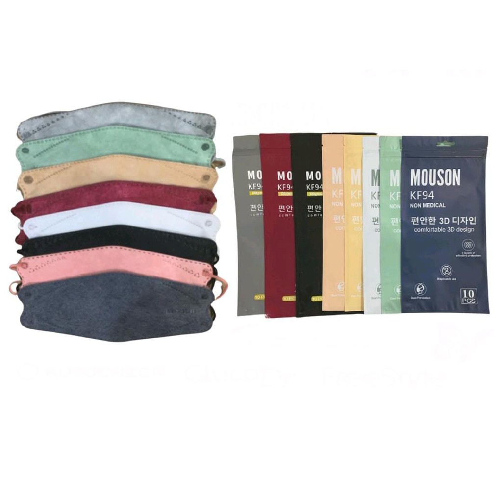 Masker KF94 Mouson Warna Warni 4ply dan  KF94 Korea 3ply Earloop Masker Korea Cantol 1 pack isi 10pc