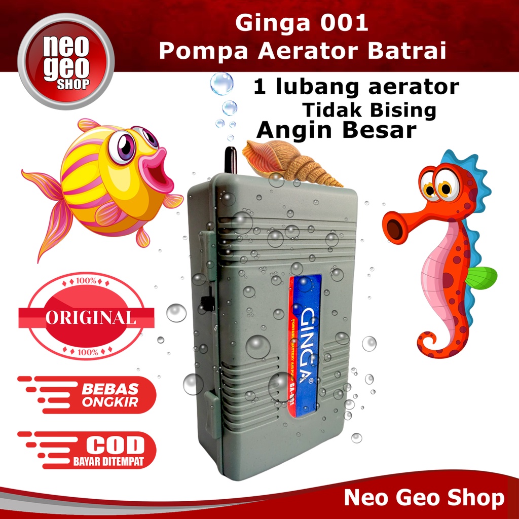 GINGA 001 Mesin Aerator Airpump Aquarium Baterai Batre