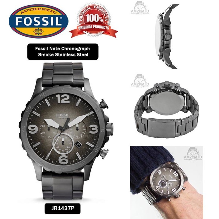 Suplier Jam Tangan Fossil Nate Chronograph Smoke JR1437P Original
