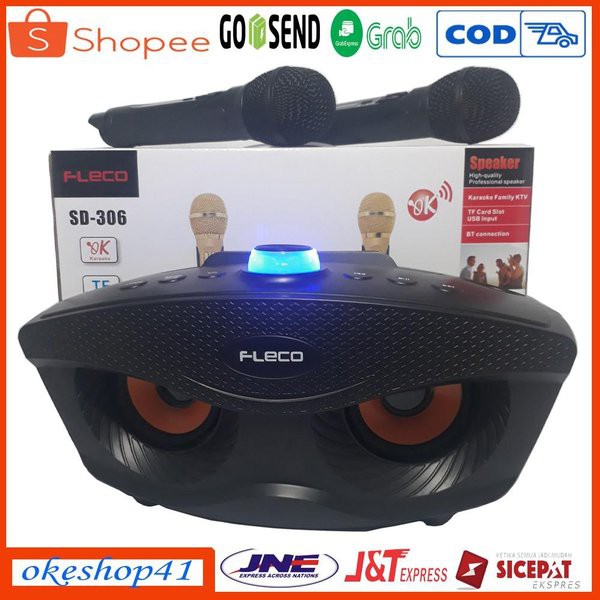 FLECO FL-311 Karaoke Speaker Bluetooth Dengan 2 Microphone Wireless Hitam