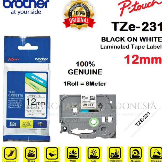 

BROTHER TZe-231 12mm P-Touch Tape Label Black on White