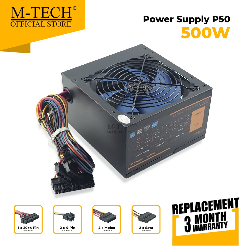 Power Supply M-Tech 500watt / PSU Komputer 500W Fan 12cm Original