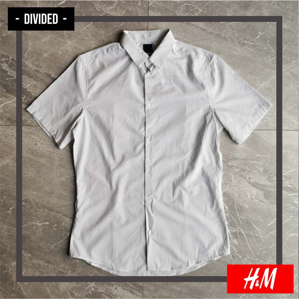 Kemeja Pria DIVIDED H&M HnM Lengan Pendek Putih Dots ORIGINAL