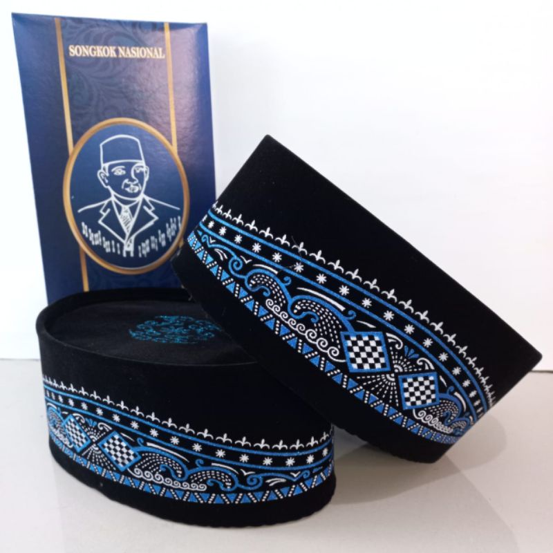 Peci Songkok Kopiah - Peci Motif Batik List Biru - Peci Merk President - Peci Murah Berkualitas - Pe