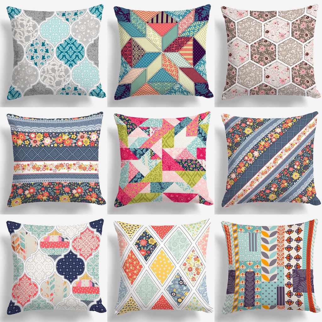 COVER SARUNG Bantal Sofa 40x40 cm Motif Patchwork Bohemian - Pusat Kado Murah