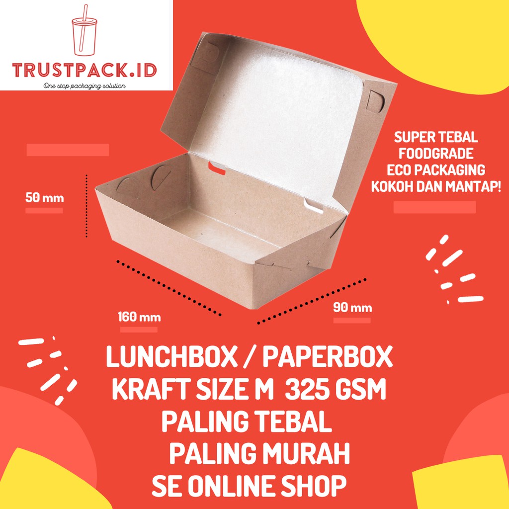 LUNCH BOX PAPER BAHAN KRAFT/ COKLAT SIZE MEDIUM FULL LAMINASI SIZE M