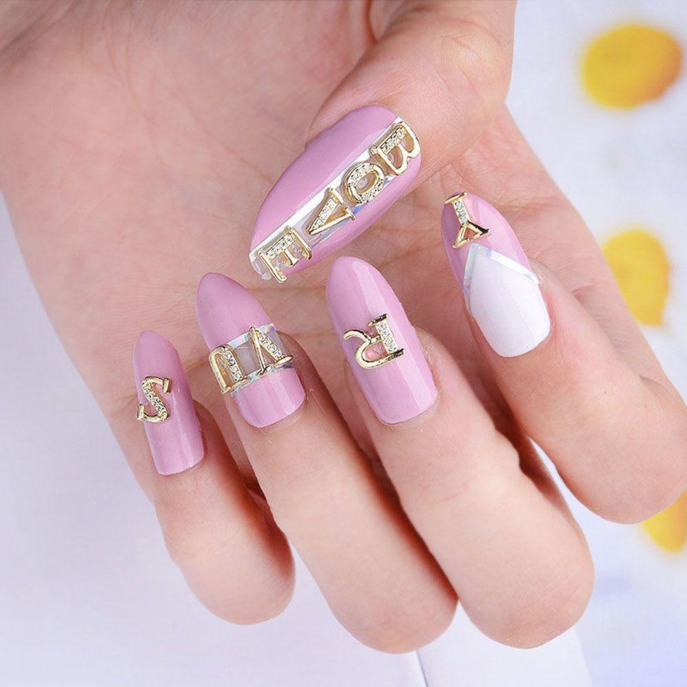 AUGUSTINA Agustina 26huruf Dekorasi Nail Art Flash Alphabet Mewah A-Z Huruf Inggris Perhiasan Kuku DIY