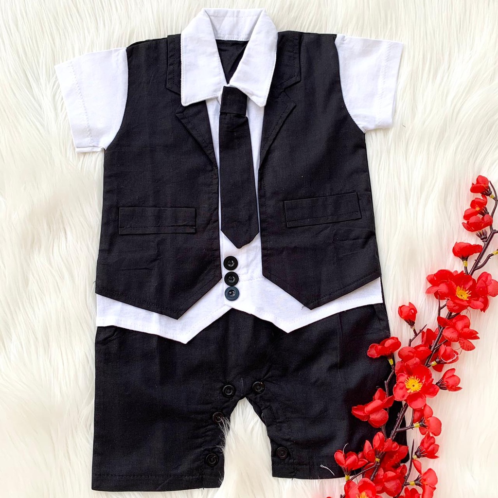 Baju setelan kemeja rompi celana dasi motif lucu fashion anak bayi cowok laki murah -ARI