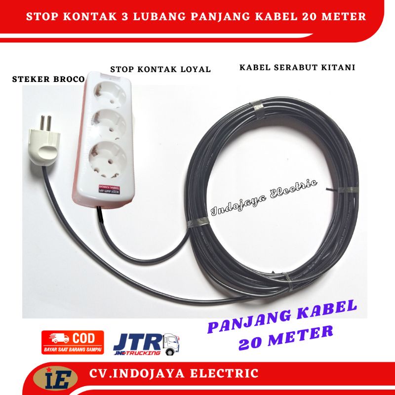 Stop Kontak Kabel Loyal 3 Lubang Dengan Kabel 20 meter Steker arde Broco Stop Kontak Kabel Kitani 20 meter