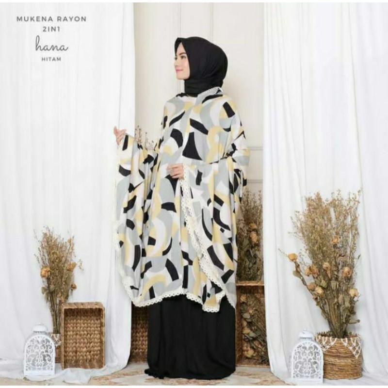 Mukena Rayon Motif hitam ED01