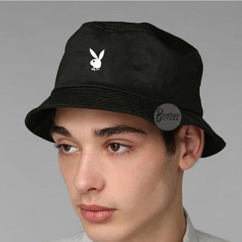 Topi pria terbaru topi BUCKET PLAYBOY LOGO WHITE topi distro pria premium