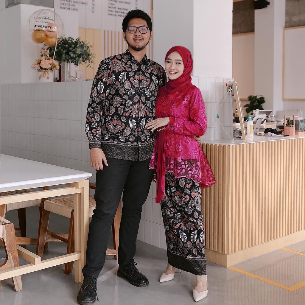 Maura Couple - Sania Ruffle Batik Couple ori Ndoro jowi DNT Garansi Termurah Shopee - BATIK Couple-MAROON