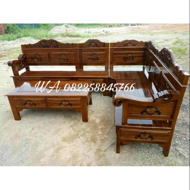 Meja Kursi Sudut Tamu Kayu Jati, Set Kursi Sudut Bagong Kayu Jati Ukir Jepara Murah Free Ongkir