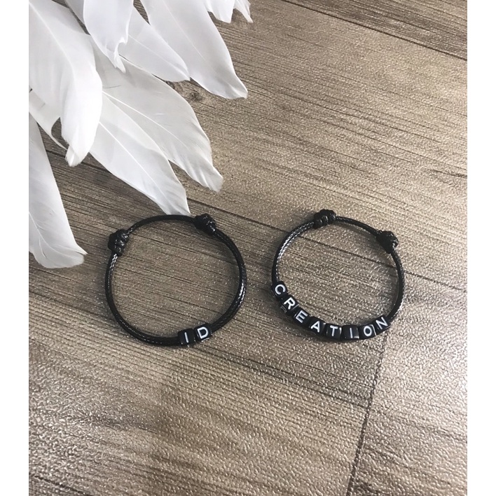 Gelang Nama Custom Tali Korea 2mm Hitam (Gelang Dadu Inisial A-Z Hitam