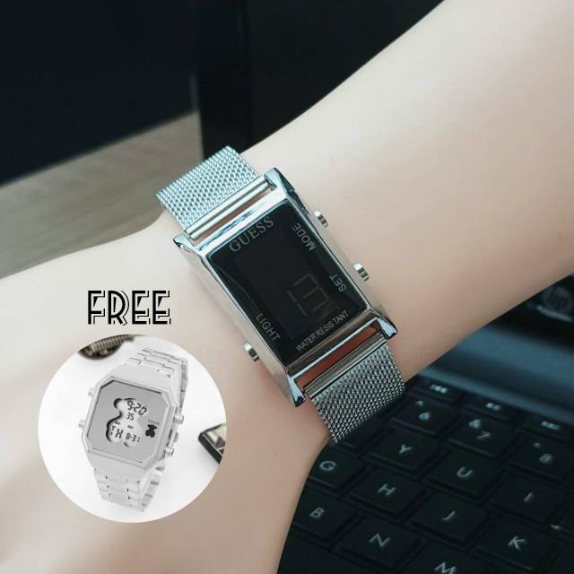 Jam Tangan Wanita Guess Digital Tali Rantai Pasir Bonus Jam Tangan 1 - Jam Tangan Guess - 002