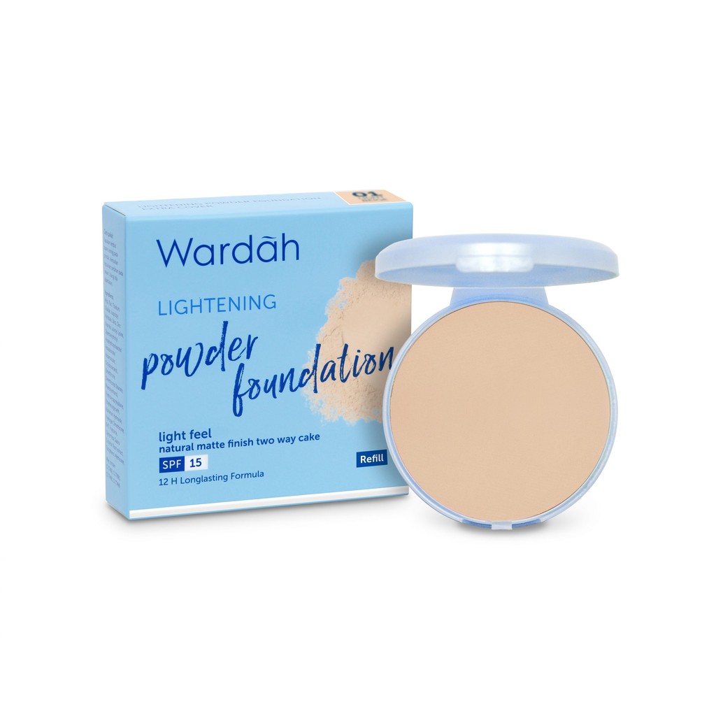 Wardah Light Feel Lightening TWC Powder Foundation SPF 15 Pake Tempat+Puff // Reffil  [KEMASAN BARU] ORIGINAL-BPOM