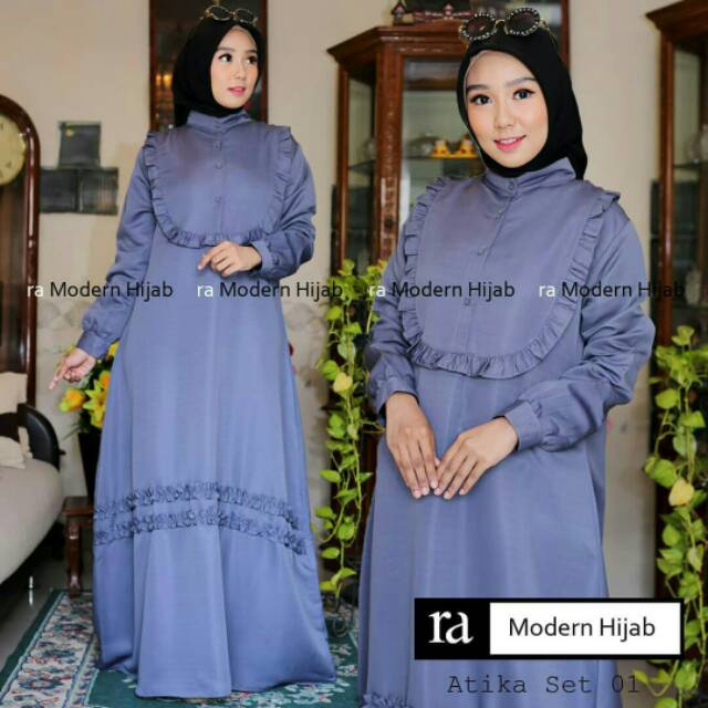 Atika Dress Gamis Balotelli Allsize Polos Lebar Payung Rumbai Ori by RA Modern Hijab