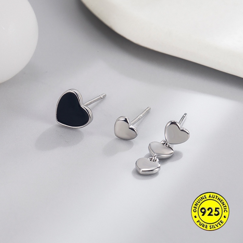 Set Anting Stud Bentuk Hati Bahan S925 Silver