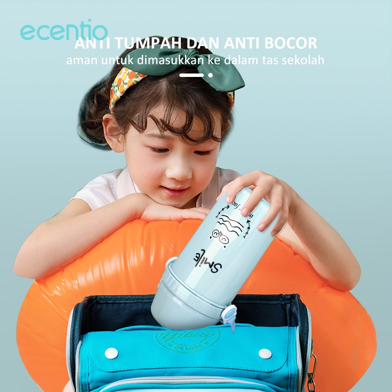 ecentio &amp; FOODI 3 Sekat 1400ml Kotak Makan Set anak botol 450ml/biru/hijau/merah muda/Lunch box set anak 650ml +cangkir 450ml/Lunch Box Set 3 Grid Kotak Bekal Makan Botol Minum Free Sendok/tempat makan anak/Tempat Makanan anak kecil BPA free