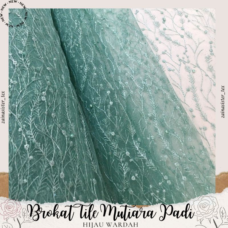 Kain Brokat Tile Mutiara Padi Warna Hijau Wardah