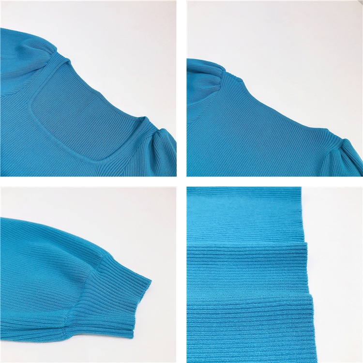 #Sisjuly# Wanita Perancis Retro Temperamen Leher Persegi Lengan Puff Berulir Slim Fit Menampilkan Ti