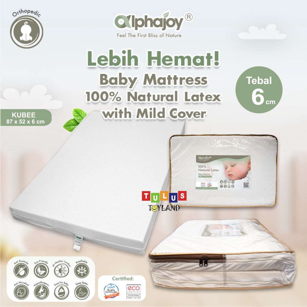 Alphajoy KUBEE Baby Mattress with Mild Cover 100 % Natural Latex 87 x 52 cm Cocok Box Joie Kubbie Babyelle Cloud Alas Tidur Bayi