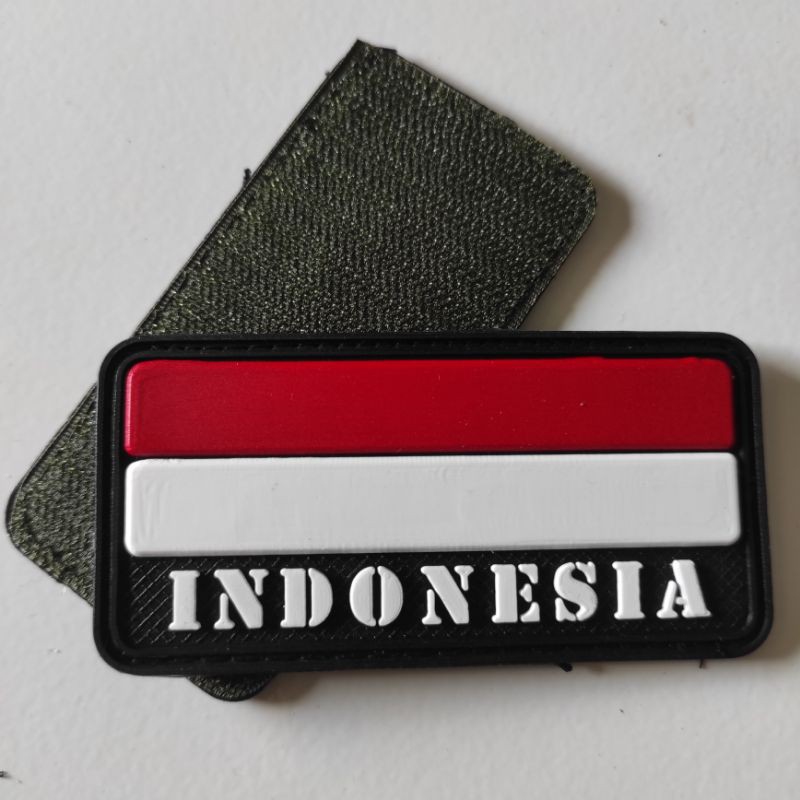 PATCH RUBBER LOGO BENDERA MERAH PUTIH BESAR 10X5 TULISAN INDONESIA PUTIH/TEMPELAN EMBLEM KARET VLCRO