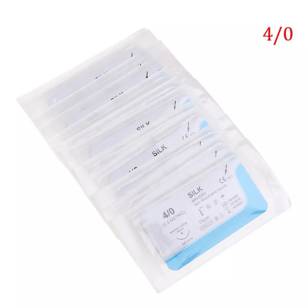 Dental suture non absorbable Jarum hecting jarum jahit benang jahit silk nilon gusi gigi dental suture needle silk nylon 3-0 4-0 catgut