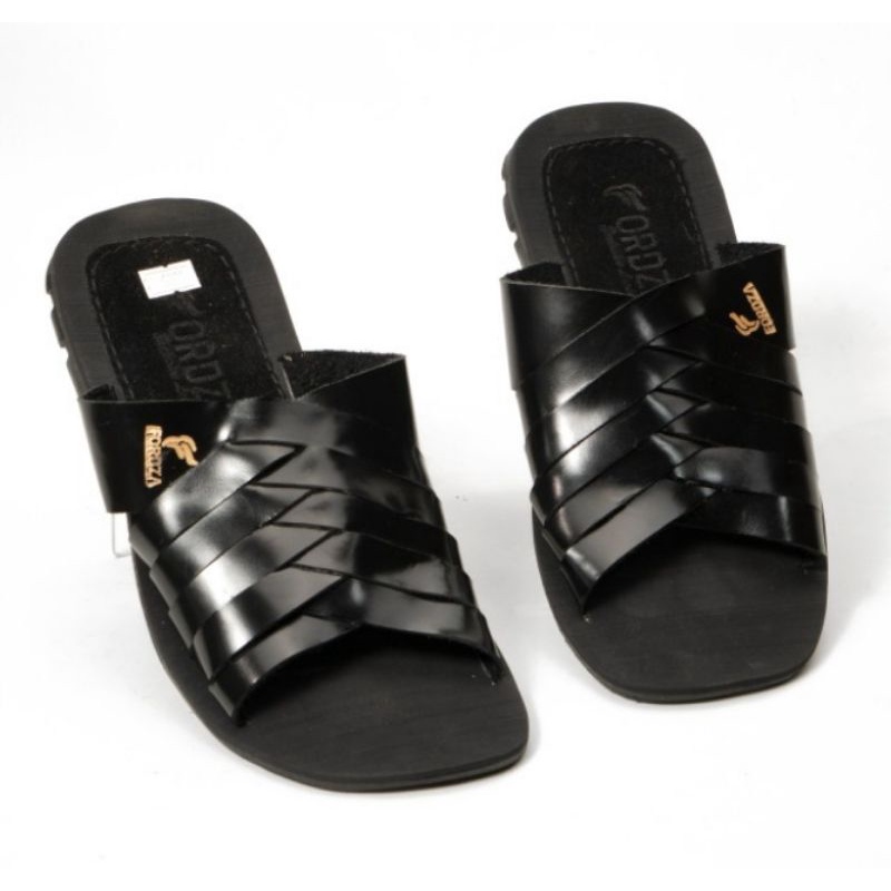 Sandal Slop Pria Casual Kulit Asli Bandung Cibaduyut Premium Original Model Slide Kokop Y5505 Hitam