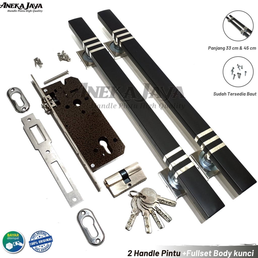 Satu set Gagang Pintu rumah Panjang 33 cm &amp; 45 cm hitam stainlees / Tarikan Handle pintu rumah