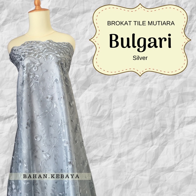 Kain Brokat Bahan Kebaya Tile Bulgari Warna Abu Silver