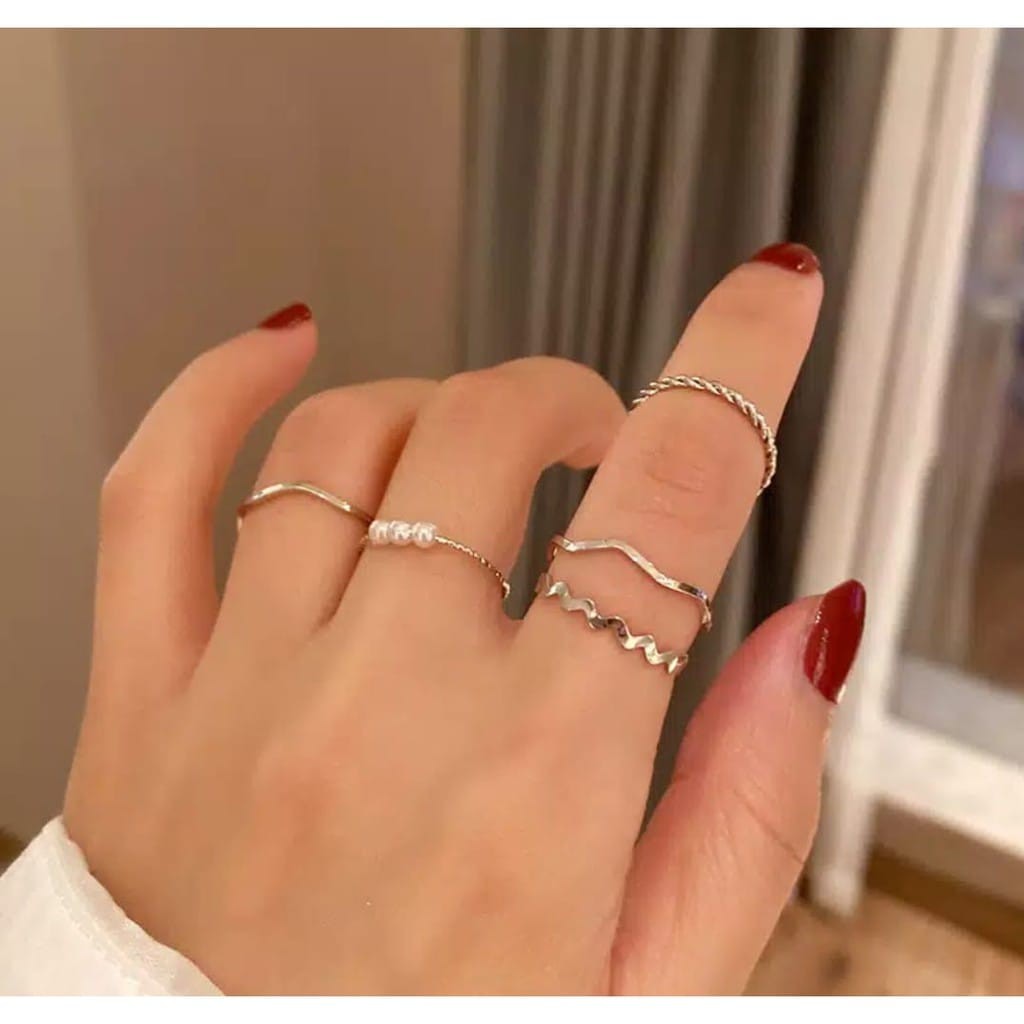 ACC178 5pcs Cincin Titanium Muriara Simple Untuk Wanita Ring Elegant Simple 5gr-1