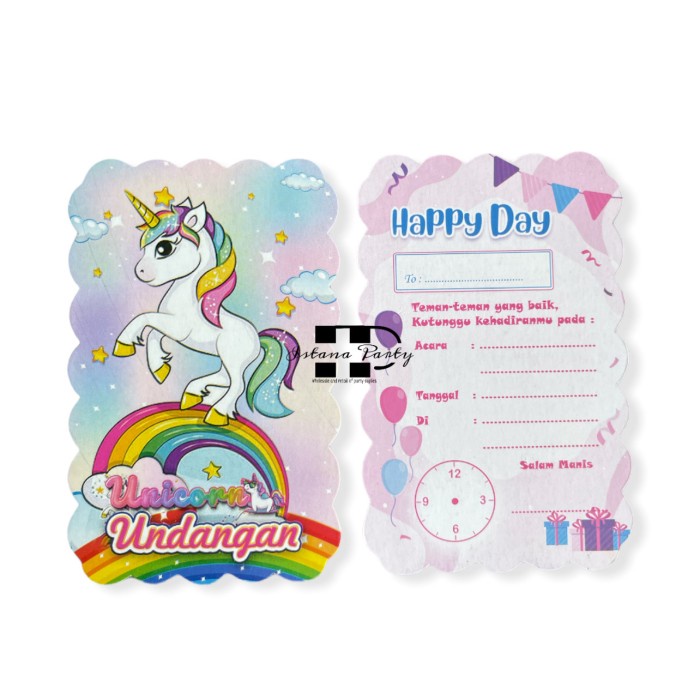 Kartu undangan ulang tahun unicorn / kartu undangan karakter unicorn