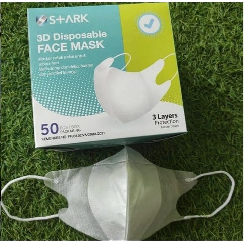 Masker Duckbill Garis STARK isi 50 pcs/box - PUTIH/HITAM