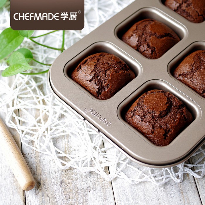 chefmade wk9150 6cups square mold cake bake pan / mini brownie /loyang