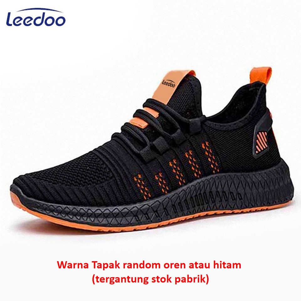 Leedoo Sepatu Pria Casual Sneaker Running Sport Shoes MR112-Hitam Orange