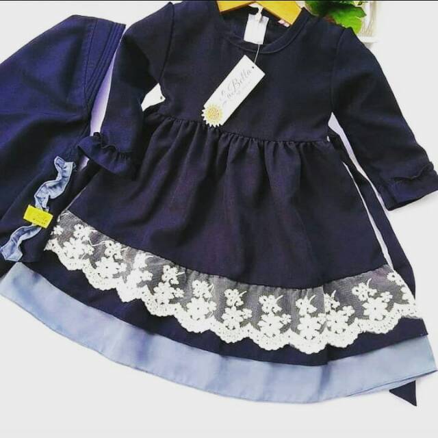 Gamis bayi labella // gamis anak labella// wollycrepe navy