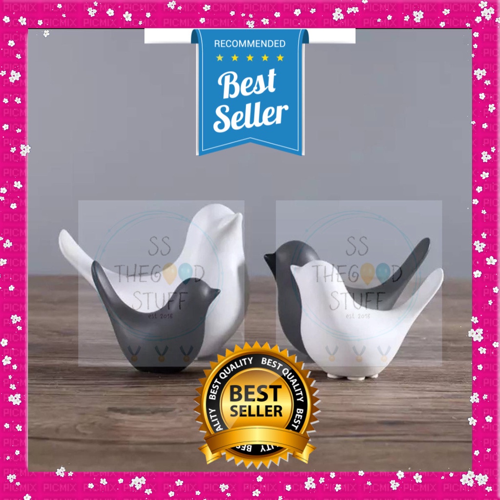 Patung Burung Keramik Pajangan Hiasan Rumah Black White Ceramic Birds - Putih