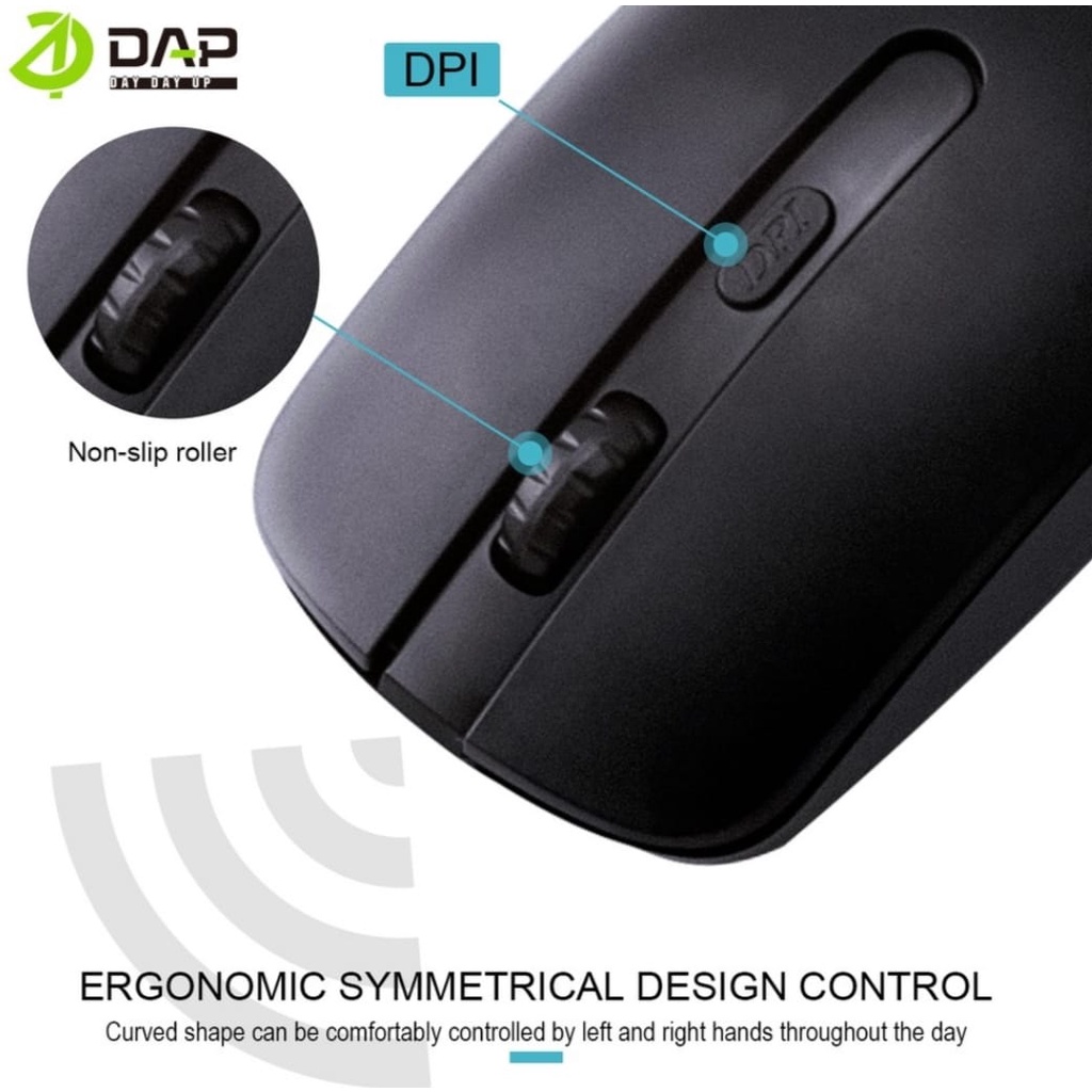 Mouse Bluetooth Wireless DAP W017 2.4GHz Silent Optical Wired 1200DPI Original Free Baterai-Mouse Bluetooth Wireless PC Komputer-Laptop-Windows,Linux.Mac Os Silent