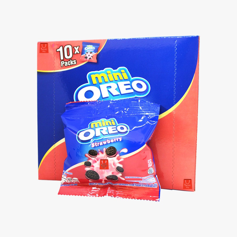 

BOX Oreo Mini Strawberry Biskuit Mini Khas Oreo Isi Krim Strawberry Kemasan Pack Mini - 10pcs x 20gr