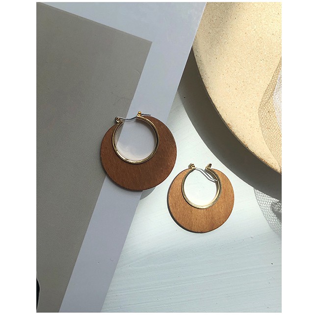 LRC Anting Tusuk Fashion Round Wine Red Geometric Circle Square Log Earrings D06148