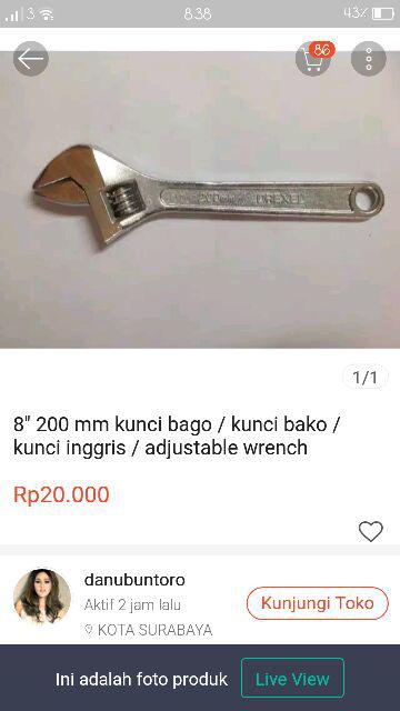 8 200 Mm Kunci Bago / Kunci Bako / Kunci Inggris / Adjustable Wrench