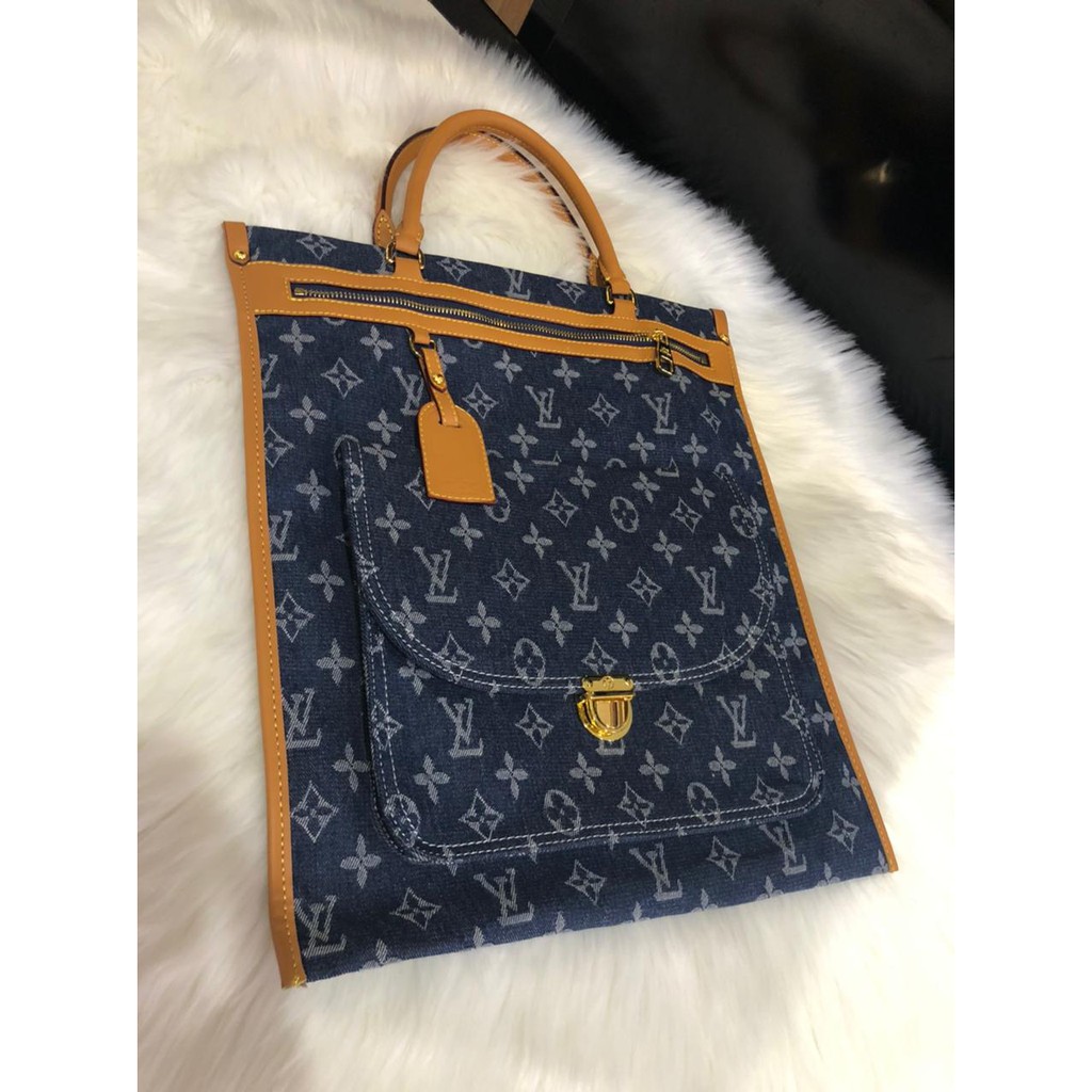 Tas Lv Monogram Denim Sac Plat Tote (Batam)