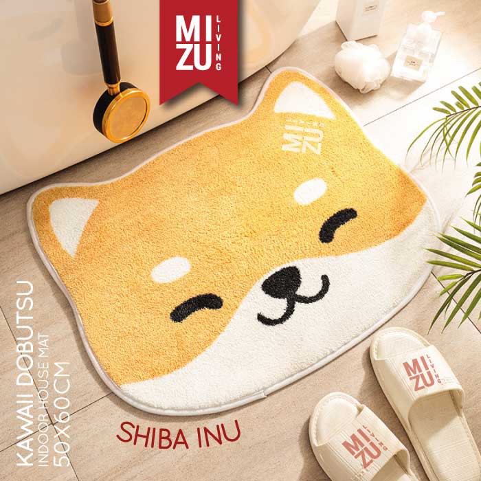 KAWAII DOBUTSU Animal Indoor House Mat Keset Bulu Rumah Kamar Mandi Serbaguna Anti-Slip Serap Air-SHIBA INU