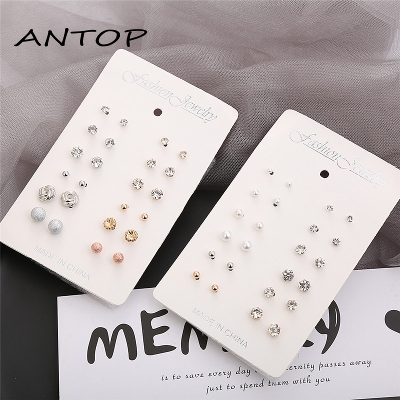 1 Set/mode Anting Set Wanita Sederhana Paduan Berlian Imitasi Bola Anting-Anting Wanita Aksesoris Perhiasan Hadiah ANTOP