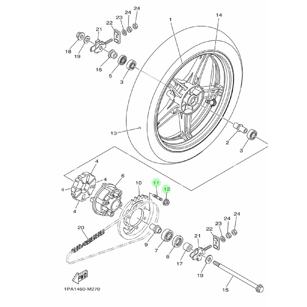 BAUT TANAM DAN MUR NAP GIR GEAR BELAKANG R15 LAMA V2 XABRE -  VIXION NEW BK8 2017 NVL NVA MX KING ORIGINAL YGP