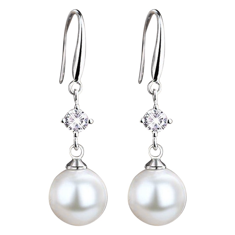 Anting Juntai Bentuk Bulat Aksen Mutiara Imitasi Warna Silver Untuk Wanita